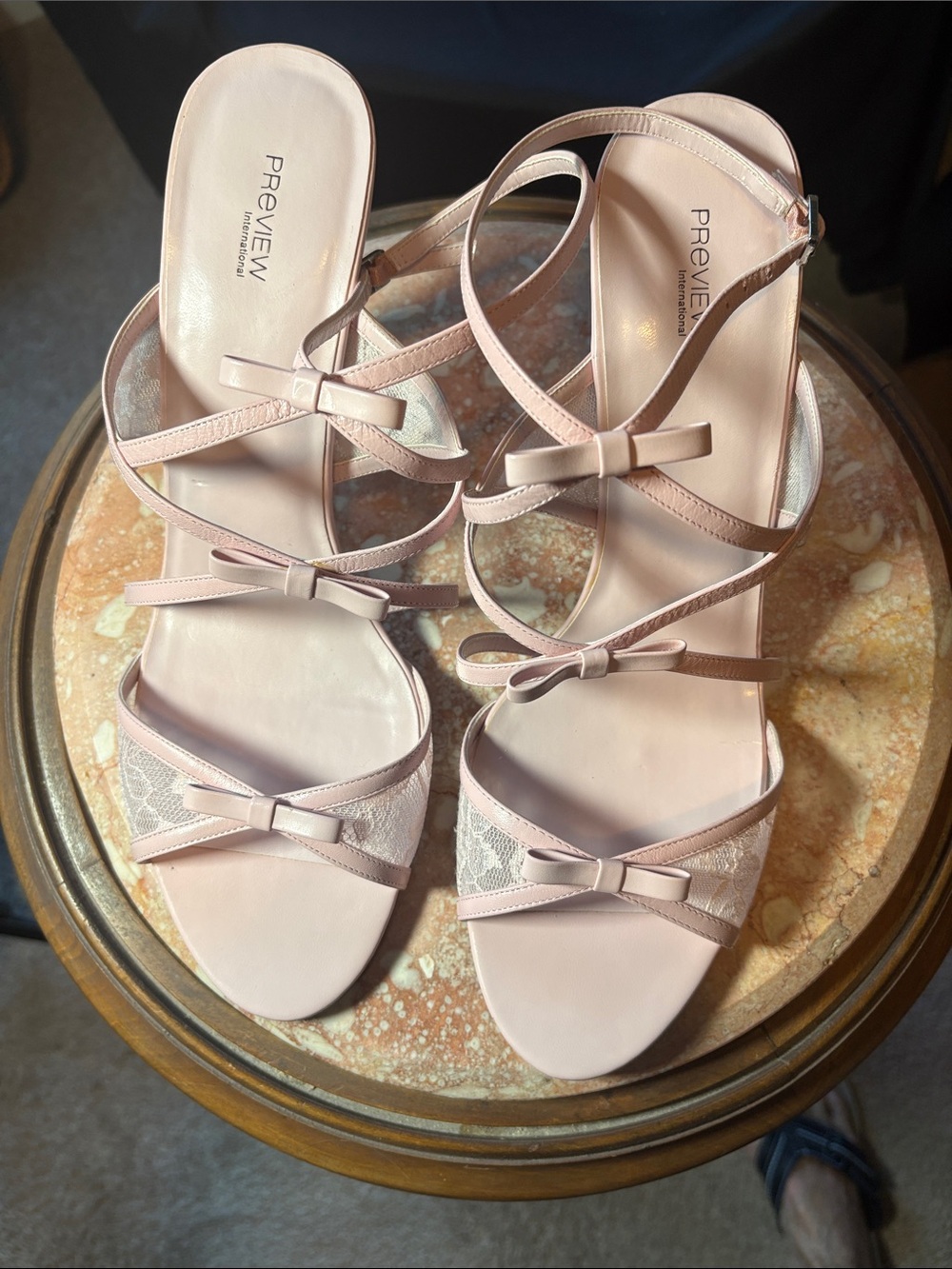Preview Blush Pink Strappy Bow Sandals with Ankle Strap SZ 13